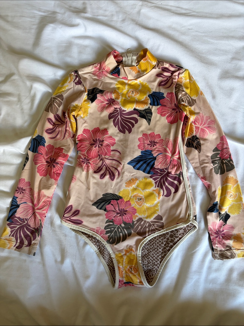 acacia swimwear Floral Long-Sleeve One-Piece — Pink, Yellow & Blue